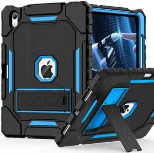 ZoneFoker Case for iPad (A16) 11th/10th Generation 11/10.9 inch 2025/2022, Heavy Duty Military Grade Shockproof Rugged Cover with Pencil Holder/Stand for i Pad 11th / 10 th Gen (Black+Blue)