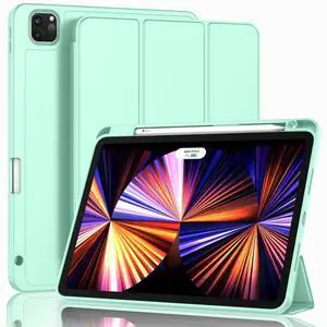 ZryXal New iPad Pro 11 Inch Case 2022(4th Gen)/2021(3rd Gen)/2020(2nd Gen) with Pencil Holder,Smart iPad Case [Support Touch ID and Auto Wake/Sleep] with Auto 2nd Gen Pencil Charging (Light Green)