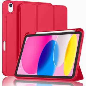 ZryXal iPad (A16) Case/iPad 10th Generation Case [11-Inch 2025/10.9 Inch 2022] with Pencil Holder, Smart Cover with Soft TPU Back [Support Auto Wake/Sleep] (Red)