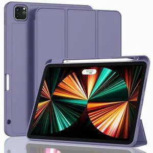 ZryXal New iPad Pro 12.9 Inch Case 2022/2021/2020(6th/5th/4th Gen) with Pencil Holder,Smart iPad Case [Support Touch ID and Auto Wake/Sleep] with Auto 2nd Gen Pencil Charging (Lavender)