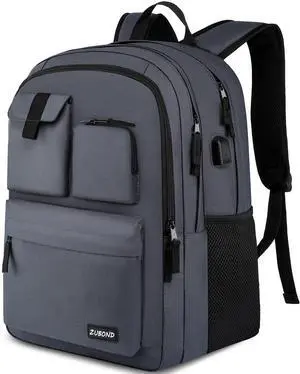 ZUBOND Backpack for Men & Women, Backpacks for School Teen Boys & Girl, Student Bookbag 15.6 inch Laptop Compartment with USB Charging Port for High Middle School, Black Travel Casual Bag