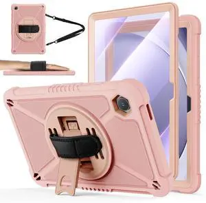 ZtotopCases for Samsung Galaxy Tab A9+ / A9 Plus 11'' 2023 (SM-X210/X216/X218), Shockproof Hard Duty Case with Screen Protector+360 Rotating Hand Strap&Stand+Shoulder Strap for Tab A9+ Tablet, Pink
