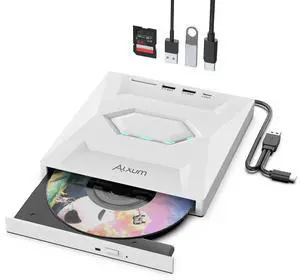 Alxum USB DVD Drive External - Type-C USB 3.0 CD Burner with SD Slot & USB Ports DVD 8X CD 24X Super Fast Speed DVD Player for Laptop/PC/Window/Mac OS/Linux/Vista
