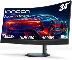 INNOCN 34" Curved Ultrawide Gaming Monitor 3440 x 1440p 165Hz PC Computer Monitor Gamer, USB Type C Power Delivery, HDMI, DP, Built-in 2.1 Stereo Speakers, Charger Pad, Black, 34G1R