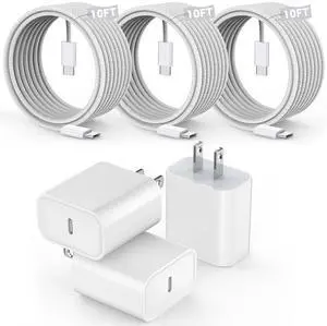 [3 Pack]Long 10FT iPhone 16 15 Charger 20W Fast Wall Charger Block,10Foot USB C to C Braided Woven Cable Fast Charging for iPhone 16/16 Pro/16 Pro Max/16 Plus/iPhone 15/15 Pro/15 Pro Max/iPad 12.9 Pro