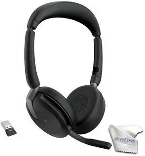 Jabra Evolve2 65 Flex UC Stereo Bluetooth Noise Cancelling Headset (Link380a) Compatible with Mac PC,Smartphones and Tablets - with GTW Microfiber Cloth and Global Teck Gold Support Plan