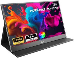 Rii Portable Monitor, 15.6 inch 1080P FHD IPS Display with Cover, Ultra-Slim USB-C HDMI Eye Care External Second Screen for Laptop/PC/Phone/Mac/Xbox/Switch/PS4/PS5 (with Cover, 15.6" 1080P)