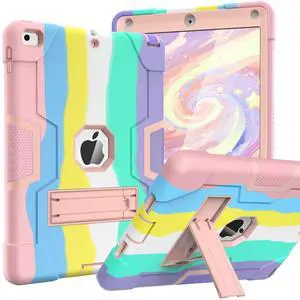 OKP Case for iPad 6th Generation/iPad 5th Generation/iPad 9.7 inch/iPad Air 2, Hybrid Shockproof Rugged Protective Cover for ipad 9.7 inch 2018/2017 with Built-in Kickstand (Camouflage+Rose)