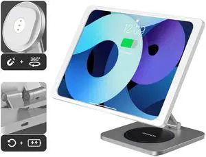 EMONITA Foldable Magnetic Stand with Charging Case A7 for iPad (9th / 8th / 7th Generation) 10.2-Inch. Strong Magnets, 360 Rotation, 90 Tilt, 47W Fast Charger Adapter USB C Cable Included