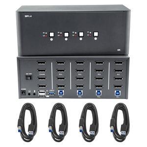 KVM Switch 4 Monitors 4 Computers, 8k Displayport Switch with USB 3.0 Cable, Jack, 4 Computers Share a Set of Keyboard, Mouse, Support Windows/Mac/Linux (Quad Monitor)