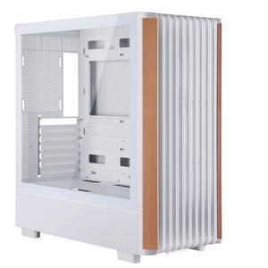 ATX Mid Tower Gaming PC Case - Tempered Side Glass Panel - Dual Chamber - Walnut Wood Front - Can Build in 12 ARGB PWM Fans High Airflow 360MM RAD Supports for ATX/mATX/Mini ITX Motherboards White