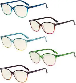 Eyekepper 5 Pack Ladies Computer Glasses - Blue Light Filter Readers - Large Cat-Eye Stylish Eyeglasses Women +2.50