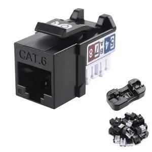 Cable Matters [UL Listed] 25-Pack 10Gbps Rapid-Install Cat6 Keystone Jacks, Slim Profile Ethernet Keystone Jack, RJ45 Keystone Jack with Punch-Down Stand, Black (Model 180070)