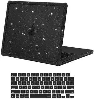 MOSISO Compatible with MacBook Pro 14 inch Case 2025-2021 M4 M3 M2 M1 A3112 A3185 A3401 A2918 A2992 A2779 A2442, Anti-Cracking Heavy Duty Glitter Hard Shell with TPU Bumper&Keyboard Cover, Black