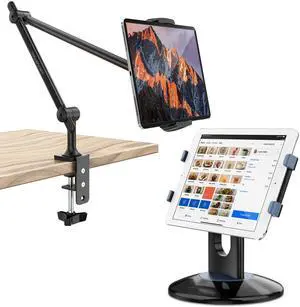 AboveTEK Retail Kiosk iPad Stand, 360deg Rotating Commercial POS Tablet Stand Bundle with Tablet Stand Holder, Aluminum iPad Holder for Desk & Bed