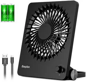EasyAcc Powerful Desk Fan, 6000 Battery [Max 10-26H Working Time] Rechargeable Portable Personal Travel Fan with Step-less Speed Control, Quiet Fan for Travel Office Home Cruise Sporting Events