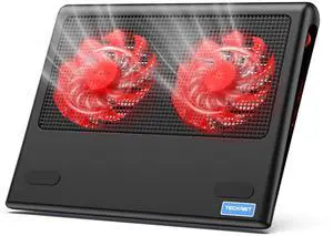 TECKNET Laptop Cooling Pad, 12"-15.6" Laptop Cooler, Gaming Laptop Cooling Stand, Wind Speed Adjustable, 2 USB Powered Laptop Fan Cooling Pad for Laptop Within 16 Inch (Red)
