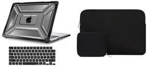 MOSISO Compatible with MacBook Air 13.6 inch Case 2022 2023 Release A2681 M2, Heavy Duty Plastic Hard Case with TPU Bumper&Neoprene Sleeve Bag&Keyboard Cover, Black
