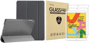 ProCase iPad 10.2 Case 2019 iPad 7th Generation Case (Grey) Bundle with 2 Pack iPad 10.2 7th Gen Tempered Glass Screen Protector