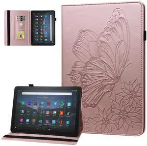 Dteck for Fire Max 11 (13th Generation) Tablet Case 11" 2023, PU Leather Protective Fold Stand Case with Adjustable Viewing Angles, 4 Card Slots, Cute Butterfly Lightweight Slim Folio Case, Rosegold