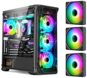 SEGOTEP LUX 360 - EATX/ATX Gaming Desktop Case with 3D Ring Design Panel - Compatible with 240mm/280mm/360mm AIO Liquid Cooler & Vertical GPU - Acrylic Panels - Three ARGB Fans Included - Black Color