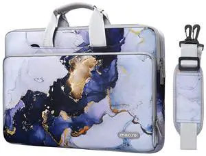 MOSISO 360 Protective Laptop Shoulder Bag Compatible with MacBook Air/Pro,13-13.3 inch Notebook,Compatible with MacBook Pro 14 inch M3 M2 M1 2023-2021, Polyester Sleeve with Belt Marble MO-MBH348