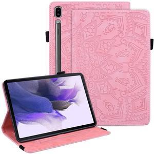 Dteck Case for Galaxy Tab S10/S9/S8 Ultra 14.6" - Premium PU Leather Embossed Mandala Case with Card Holder, Wake/Sleep Flip Smart Stand & Protective Shell - Pink