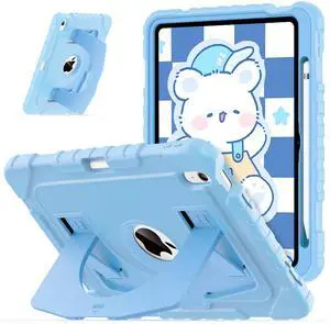 OKP Kids Case for iPad 11 inch (A16) 2025/10.9'' (10th Generation) 2022, Shockproof Rugged 11th/ 10 th Gen iPad Protective Cover with Built-in Kickstand, Pencil Holder for Kids Girls Boys, Sky Blue