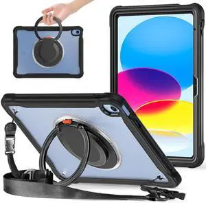 Batianda Ultimate Protective Case for New iPad 11 2025 A16 Chip/iPad 10th 10.9-inch 2022 Sturdy Rugged Shockproof Silicone Tablet Cover with 360deg Rotatable Kickstand & Shoulder Strap, Black