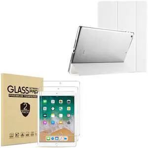 ProCase iPad 9.7 Case (Old Model) 2018 iPad 6th Generation / 2017 iPad 5th Generation Case -White Bundle with 2 Pack iPad 9.7 Screen Protector 2018/2017, Tempered Glass Screen Film Guard