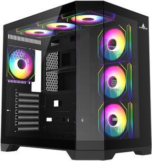 PC Gaming ATX Case Iceberg Crystal Edge Full Panoramic View Three Sides Tempered Glass Window with Seven high-Performance Fans aRGB (Black)