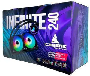 Iceberg Infinite 240 high-Performance Gaming PC aRGB Liquid Cooling, Water Cooler for CPU Intel or AMD with 240mm Radiator and Two RGB 120mm Fans (Black)
