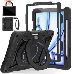ROISKIN for iPad Air 11 inch Case (M3 2025/M2 2024)/ Air 6th Generation for Kids with HD Screen Protector, 360 Rotating Kickstand, Shoulder Strap, Pen Holder, Heavy Duty Military Case for iPad Air 11