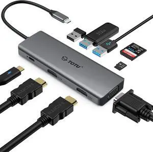 TOTU Docking Station, USB C Hub, 9 in 1 Triple Display Docking Station with Collage Display Mode, Dual 4K HDMI, VGA, 100W PD, 3 USB 3.0 and TF/SD Card Reader for MacBook Pro Air and Type-C Laptops