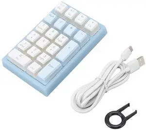 Acogedor Mechanical Numeric Keypad, Wired 21 Keys Mini Numpad, Portable Numeric Keypad with 4 Additional Keys, RGB Backlight Gaming Keypad for Cashier Blue and White