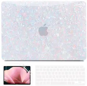 Anban Compatible with MacBook Air 13 inch Case M1 2021 2020 2019 2018 A2337 A2179 A1932 Touch ID,Plastic Hard Shell Case for MacBook Air 13.3 inch+Keyboard Cover+Screen Protector,Shiny Luster Pearl