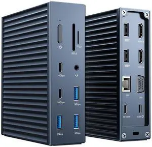 ANYOYO USB C Docking Station Dual Monitor Laptop Docking Station 16-IN-1with 2*HDMI 4K60+VGA1080P+2*USB C10Gbps+SD/TF+Audio+PD100W USB C Hub Multiport Adapter for MacBook/Dell/Lenovo/HP(Light Gray)