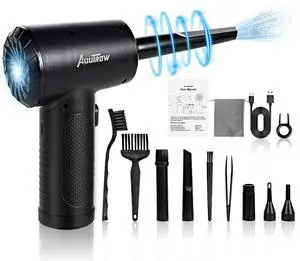 Aoutrow Electric Air Duster, Powerful Air Blower for Computer Car Cleaning Reusable Power 100000 RPM Motor, 3 Adjustable Speed Keyboard Cleaner Kit with 4 Nozzles & 4 Brushes