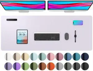 Aothia Large PU Leather Desk Pad Protector  Non-Slip Mouse Pad & Writing Mat for Office/Home, Waterproof, Easy to Clean (48" x 17", Soft Lavender)