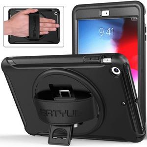 BATYUE iPad mini 1 Case,iPad mini 2 Case, iPad mini 3 Case [Heavy Duty] Rugged Shockproof Protective Cover with 360 Degree Rotating Stand/Leather Hand Strap for Apple iPad mini 1/2/3 Tablet (Black)