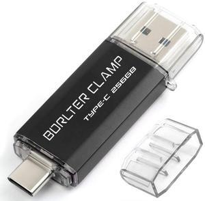 256GB USB 3.0 Type C Flash Drive Dual Port, BorlterClamp USB C OTG Memory Stick for Android Smartphones Samsung Galaxy S10/S9/S8/Note 9, LG, Google Pixel, PC (Black)