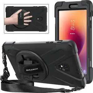 BRAECNstock for Samsung Galaxy Tab A 8.0 2017 Case (SM-T380/ T385), Shockproof Protective Tab A 8.0" Case with Rotating Hand Strap & Stand, Shoulder Strap, Pencil Holder, Black