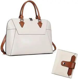 BOSTANTEN Briefcase for Women Leather 15.6 inch Laptop Shoulder Bag Office Work Crossbody Handbag and Women Leather Wallet RFID Blocking Small Bifold Zipper Pocket Wallet Card Case Purse