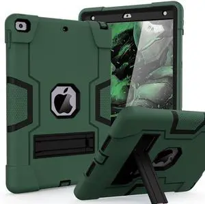 Cantis Case for ipad 9th Generation/ 8th Generation/ 7th Generation, Slim Heavy Duty Shockproof Rugged Protective Case with Built-in Stand for iPad 10.2 inch 2021/2020/2019, Alpine Green+Black