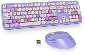 Ussixchare Purple Wireless Keyboard and Mouse, Cute Keyboard and Mouse Combo, Full Size Typewriter Keyboards with Number Pad, Colorful Key Board for Pc Laptop