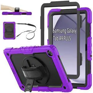 CLARKCAS Case for Samsung Galaxy Tab A9 Plus 11 inch 2023,SM-X210/216/218 Case with Screen Protector,Kids Shockproof Galaxy Tab A9 Plus Cover with Pencil Holder,Hand/Shoulder Strap Purple