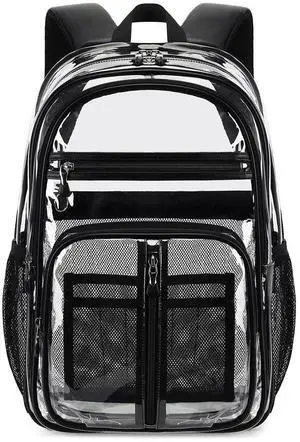 Cusangel Clear TPU XL Backpack,18" See Through Heavy Duty Bookbag,18 x8 x13inch X-Large Capacity Stadiums, warehouses, school and other security check locations(Black)
