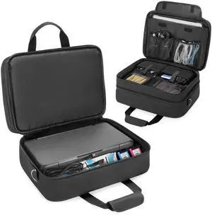 CURMIO Double Layer Printer Carrying Case Compatible with HP Tango/Tango X, OfficeJet 200/250, Wireless Mobile Printer Travel Bag with Luggage Strap and Pockets for 15.6 Laptop, Bag only