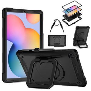 DETUOSI Case Compatible with Samsung Galaxy Tab S6 Lite 10.4 inch 2024/2022/2020 with Shoulder Strap, 3 in 1 Heavy Duty Shockproof Case with 360degRotatable Stand & Pen Holder, Black