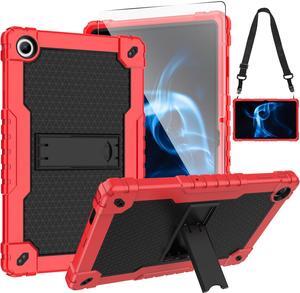 Doemoil for Onn 10.4 Tablet Pro 2023 Model: 100110603 Case Built in Kickstand Heavy Duty Hybrid Case Hard Back Case Come with Tempered Glass/Shoulder Strap for Onn 10.4 Tablet Pro (Red+Black/1 Pcs)
